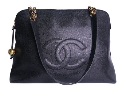 Vintage Chanel XL Shoulder CC Caviar Handbag, front view